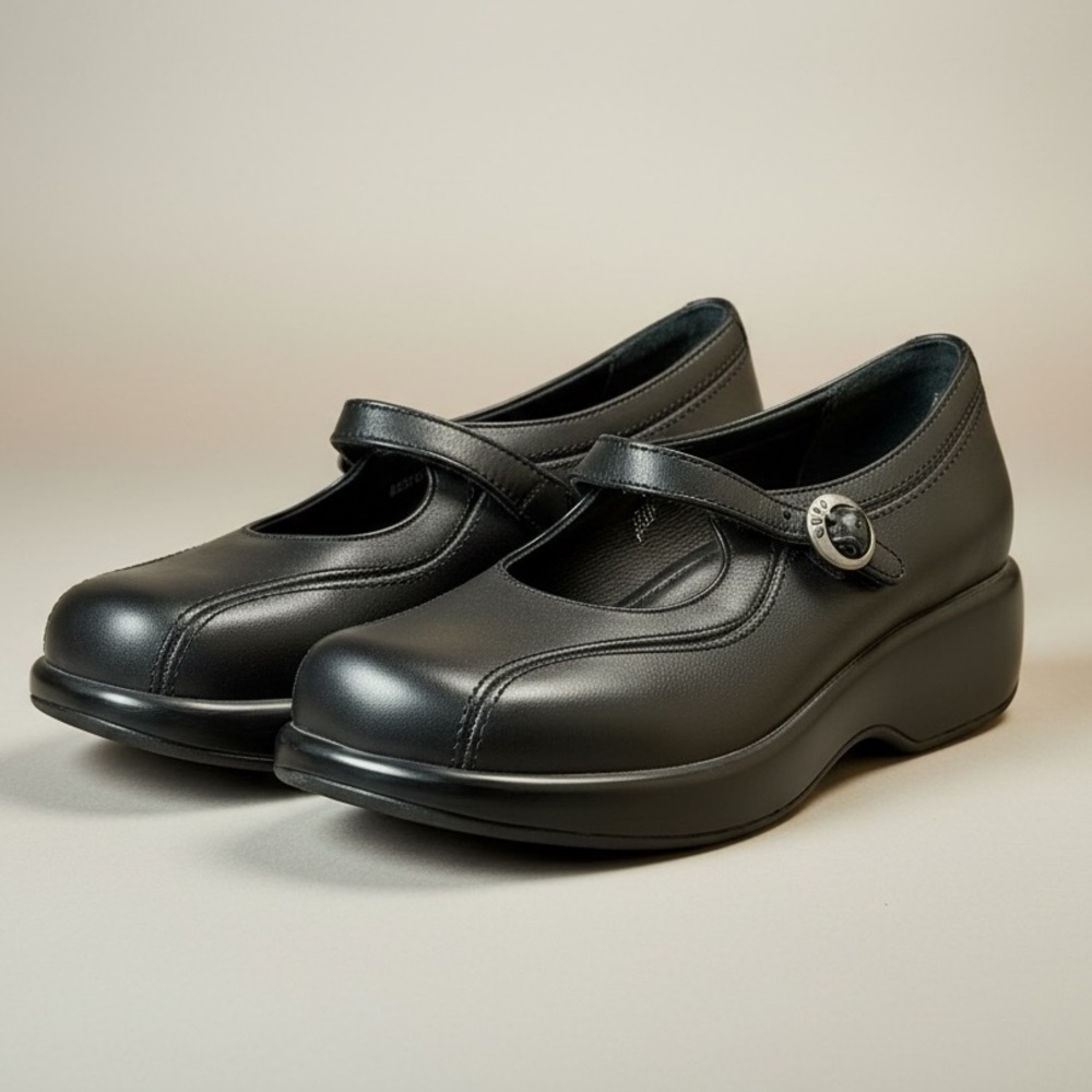 Dansko 90s Retro Style Black Leather Mary Jane Buckle Platform Clog Shoe 38/8